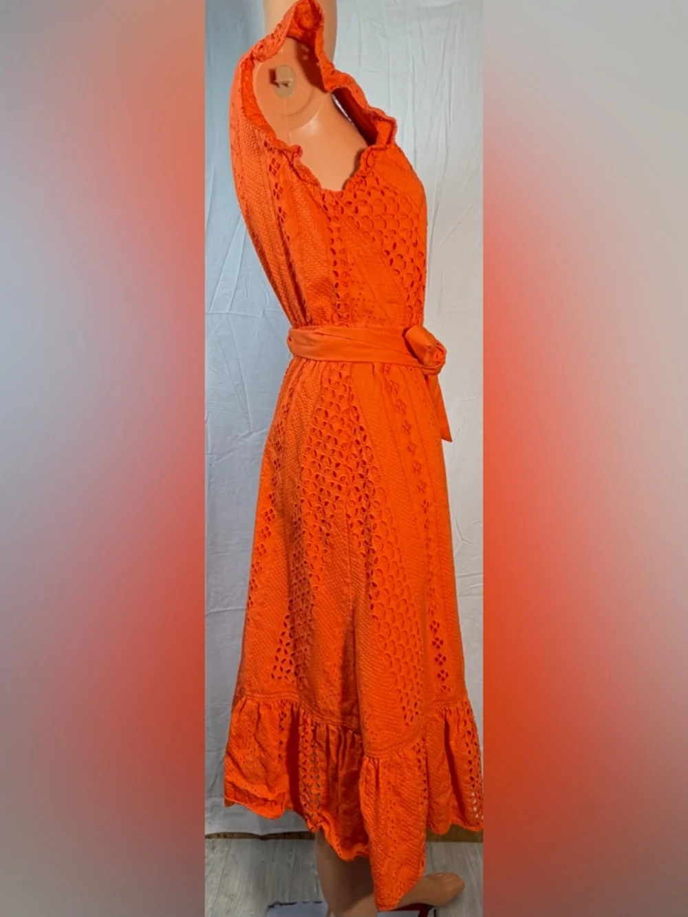 J. Crew Orange Eyelet Wrap Midi Dress